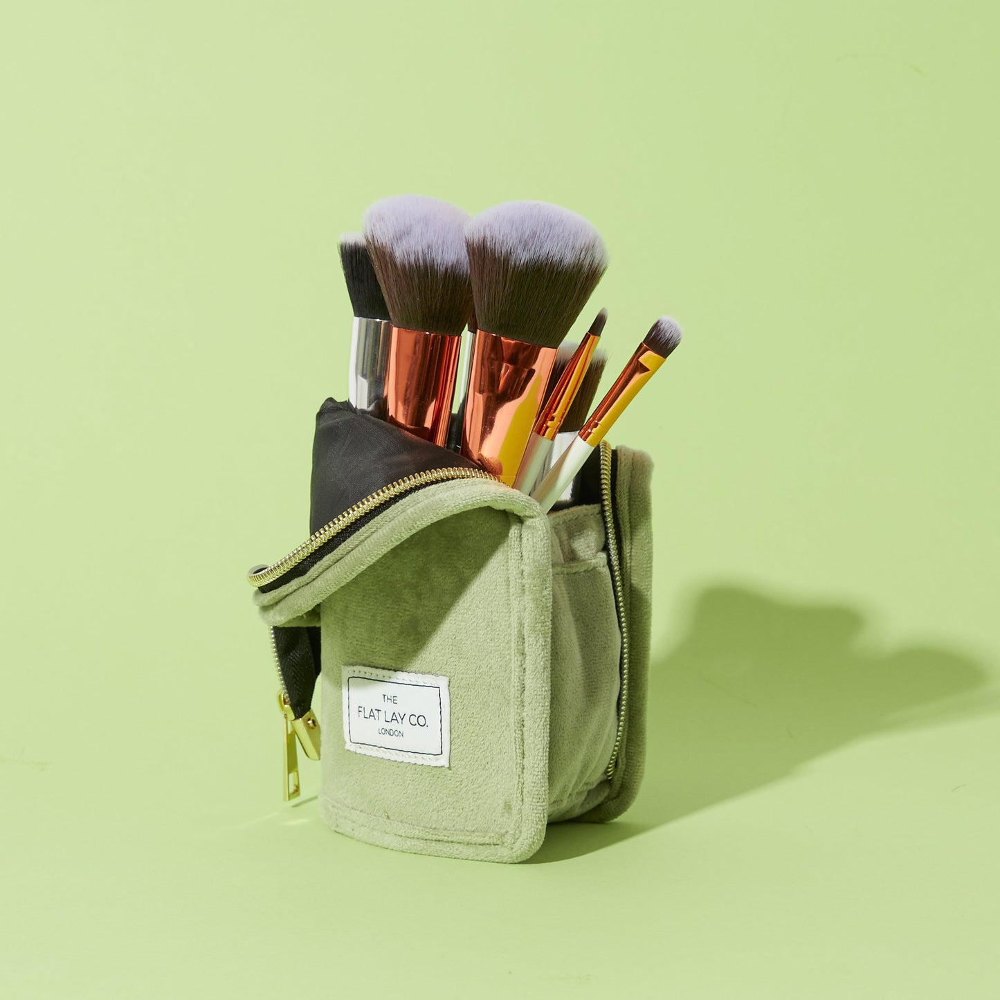 Sage Green Velvet Standing Brush Case and Pot