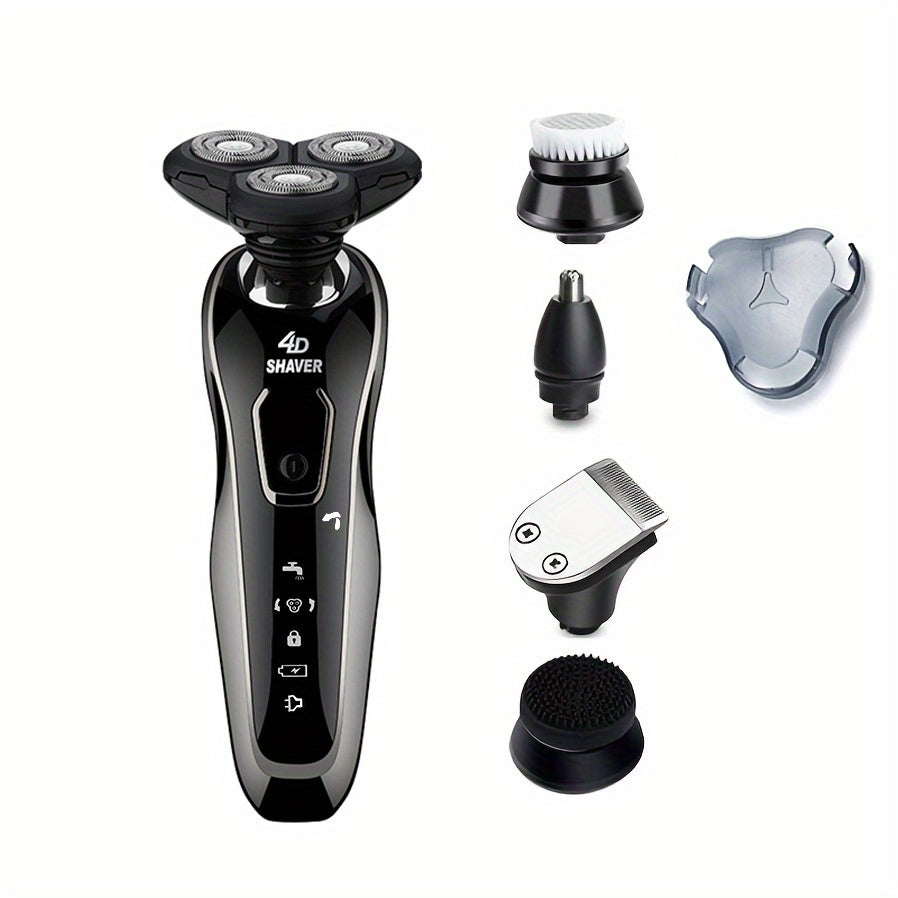 Men's Multi-functional Electronic Shaver Men's Rechargeable Shaver Men's Wireless Electronic Shaver Waterproof Dry Wet Dual-use Mens Electronic Razor With Clippers, Nose Trimmer, Brush, Massager