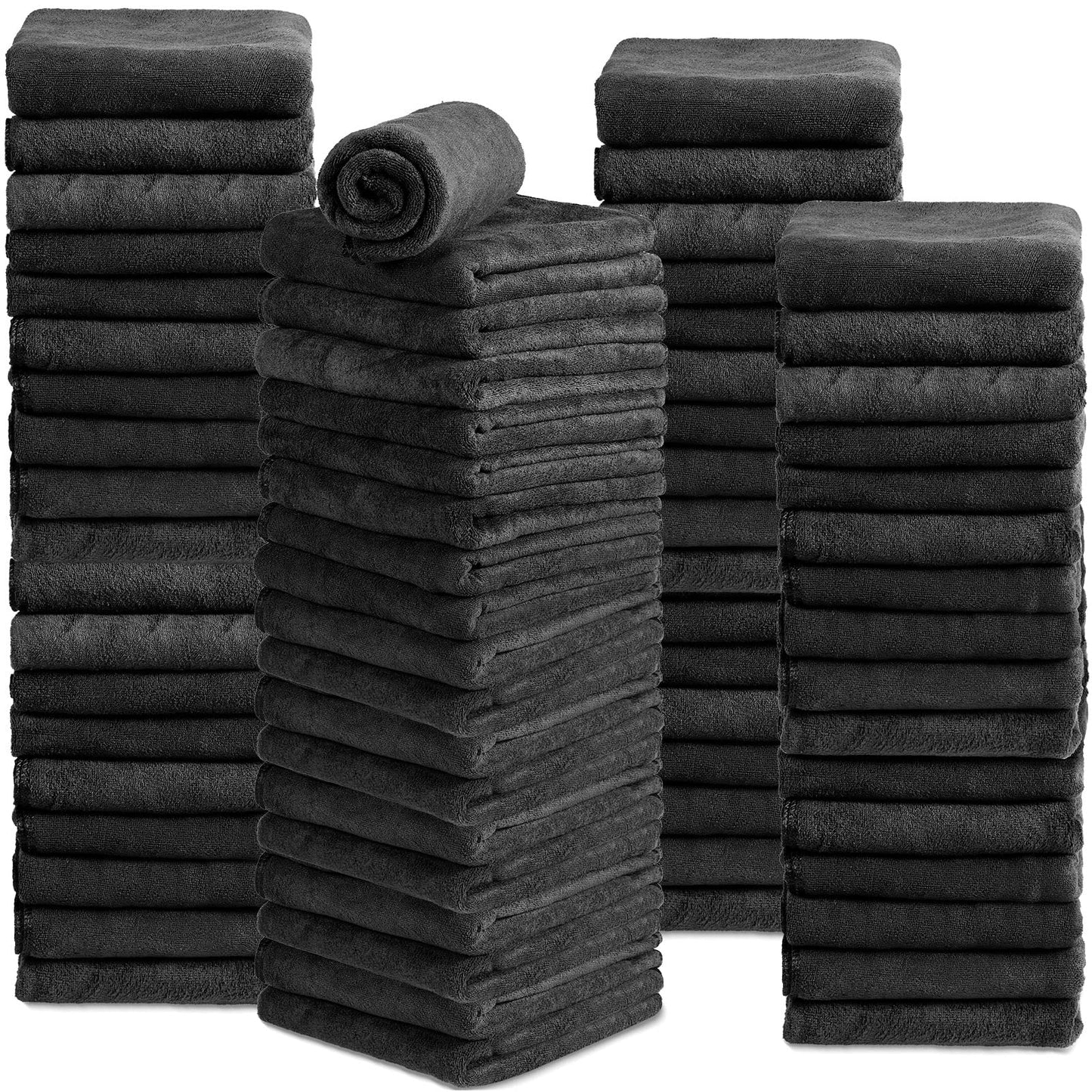 Newwiee 72 Pack Bleach Proof Towels Bulk for Salon Hair Microfiber Towels 18 x 30 Inch Dry Lint Free Hair Drying Towel Hand Towels for Hair, Gym, Bath, Spa, Shaving, Barber(Black)