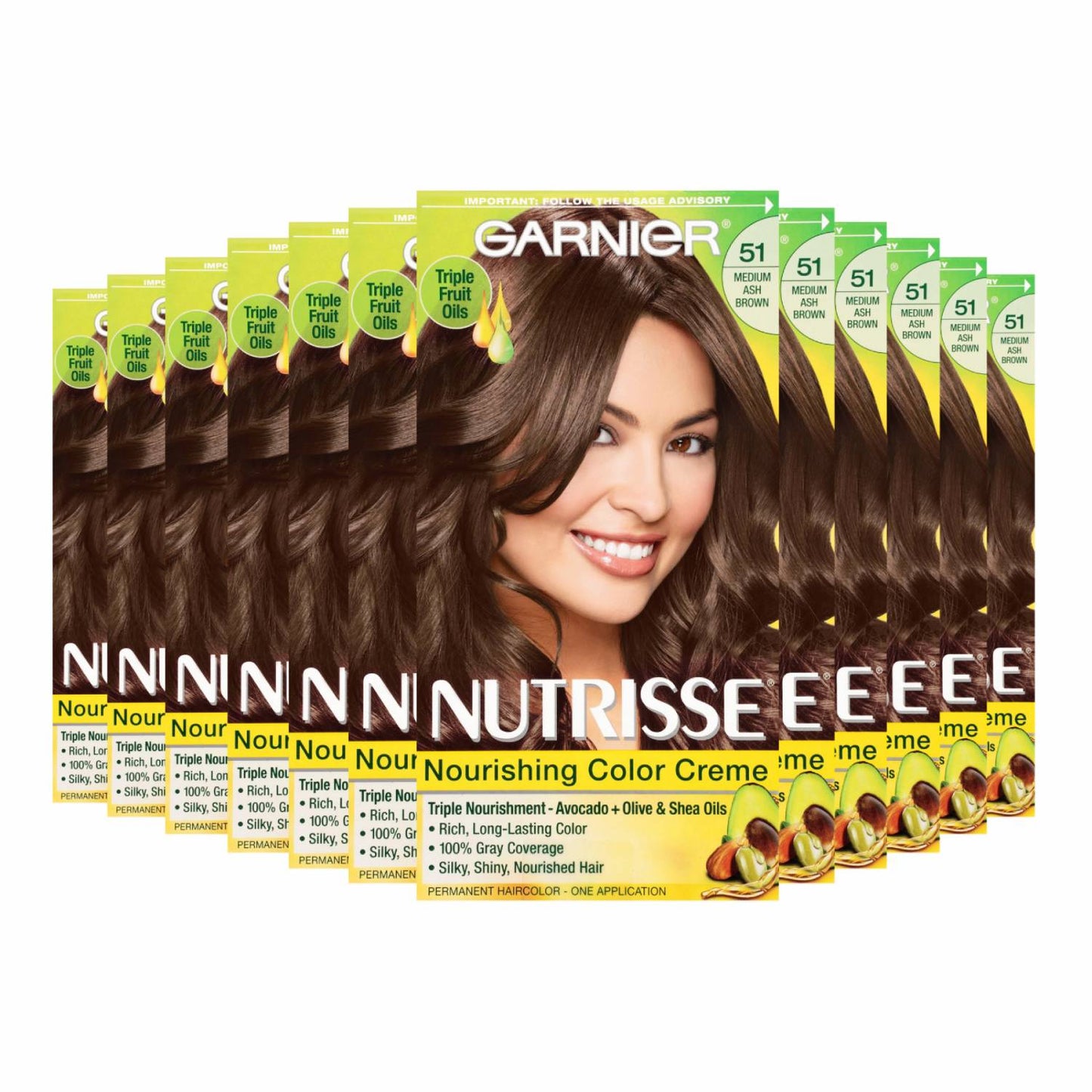 Garnier Nutrisse Nourishing Color Creme - Medium Ash Brown (Cool Tea-51)- 12 Pack