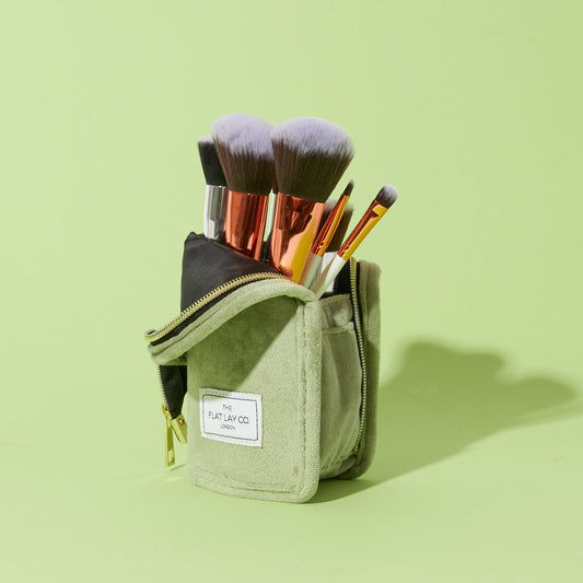 Sage Green Velvet Standing Brush Case and Pot