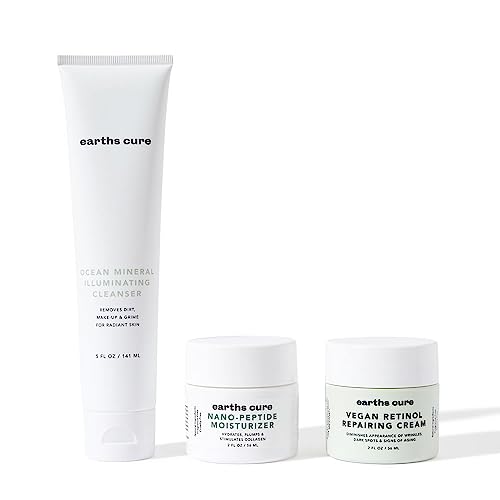 EarthsCure 3 Step Anti-Aging Routine - Simple Routine for Wrinkles, Dark Spots, and Smoother Skin. Contains Ocean Minerals, Nano Peptides & Vegan Retinol. Sensitive Skin Safe.