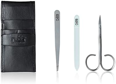 Rubis 3-Piece Manicure Set for Men and Women with Black Leather Case, Includes Tweezers, Nail Scissors, and Glass Bead Nail File, 1K400,Rubis Switzerland Swiss Made World Renowned Precision