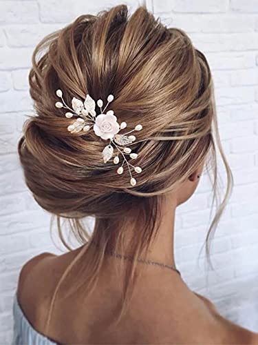 Gorais Flower Bride Wedding Hair Comb Pearl Bridal Hair Pieces Leaf Hair Accessories for Women and Girls (a-silver)