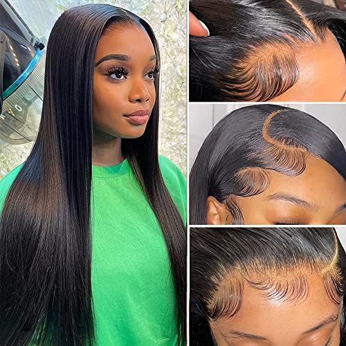 Mariska Lace Front Wigs Human Hair 13x4 HD Transparent Straight Lace Frontal Wigs Human Hair for Black Women 180% Density Brazilian Virgin Human Hair Wigs Pre Plucked (24 Inch, Black Color)
