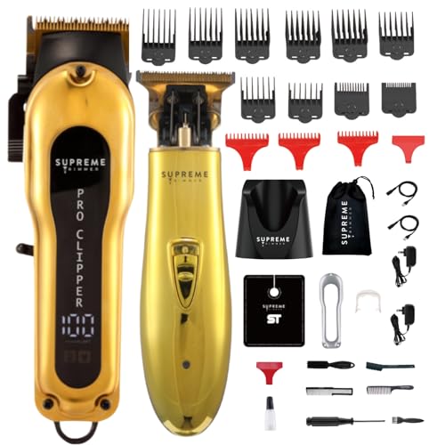 Supreme Trimmer 2-in-1 Pro Clipper & T-Shaper Combo | Professional ST5200 Beard Trimmer STC5030 Hair Clipper Barber Kit | Gold