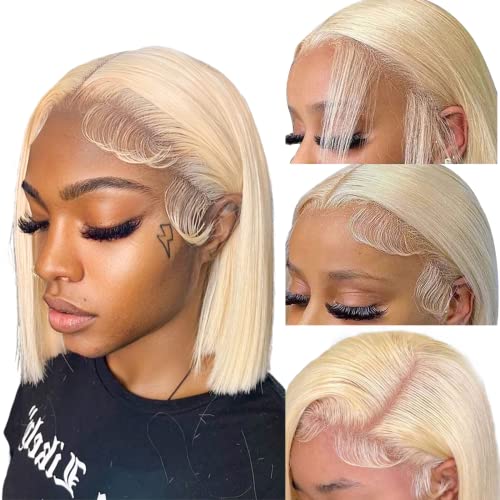 Blonde Bob Wig Human Hair 613 Lace Front Wig Human Hair 13X4 lace Front Bob Wig Human Hair Pre Plucked With Baby Hair 180% Density 613 Short Bob Wigs Human Hair for Women 10inch