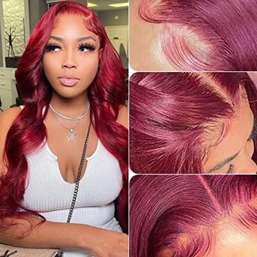 Burgundy Lace Front Wigs Human Hair 22 Inch 99J 13x4 Body Wave Lace Front Wigs Human Hair Pre Plucked Colored Wine Red Wig Glueless With Baby Hair 180% Density Burgundy Wig Lace Frontal Wig for Women