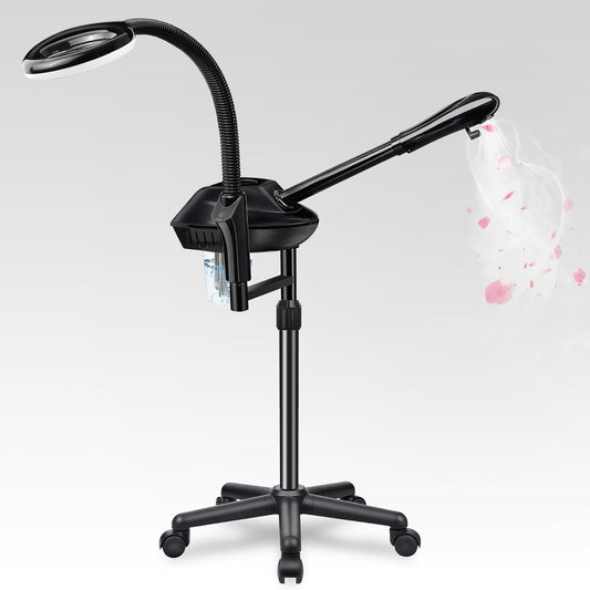 Retain Time Professional Facial Steamer for Ozone Humidifier Atomizer Attach 5_ Magnifier and Light, Face Steamer Clean Skin Firming Pores and Moisturizing Suitable for a Beauty, Spa, at Home