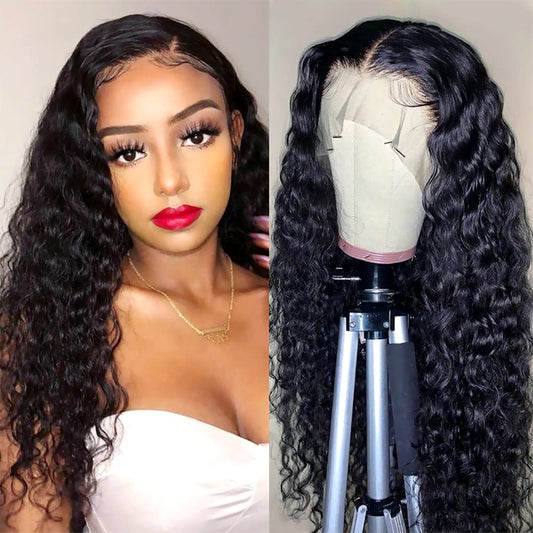 Deep Wave Lace Front Wigs Human Hair Curly 20inches 13x4 HD Transparent Lace Frontal Wigs Wigs for Women 180% Density Pre Plucked with Baby Hair Natural Color