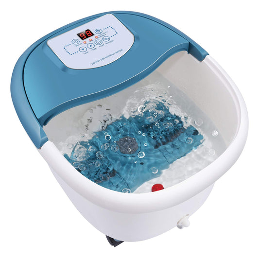 Ovitus Foot Spa Bath Massager with Heat, Automatic Foot Bath with Motorized Shiatsu and Maize Roller Massage, Foot Soak Tub with Temperature Control, Timer, Bubbles and Vibration (Blue)