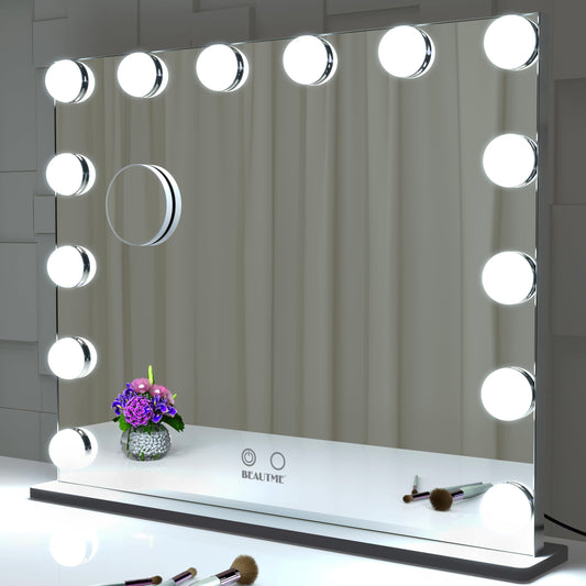 BEAUTME Vanity Mirror with Lights,Miirror with Lights,Lighted Makeup Mirror,Hollywood Tabletop or Wall Mounted Beauty Mirrors,Detachable 10X Spot Cosmetic Mirror Silver