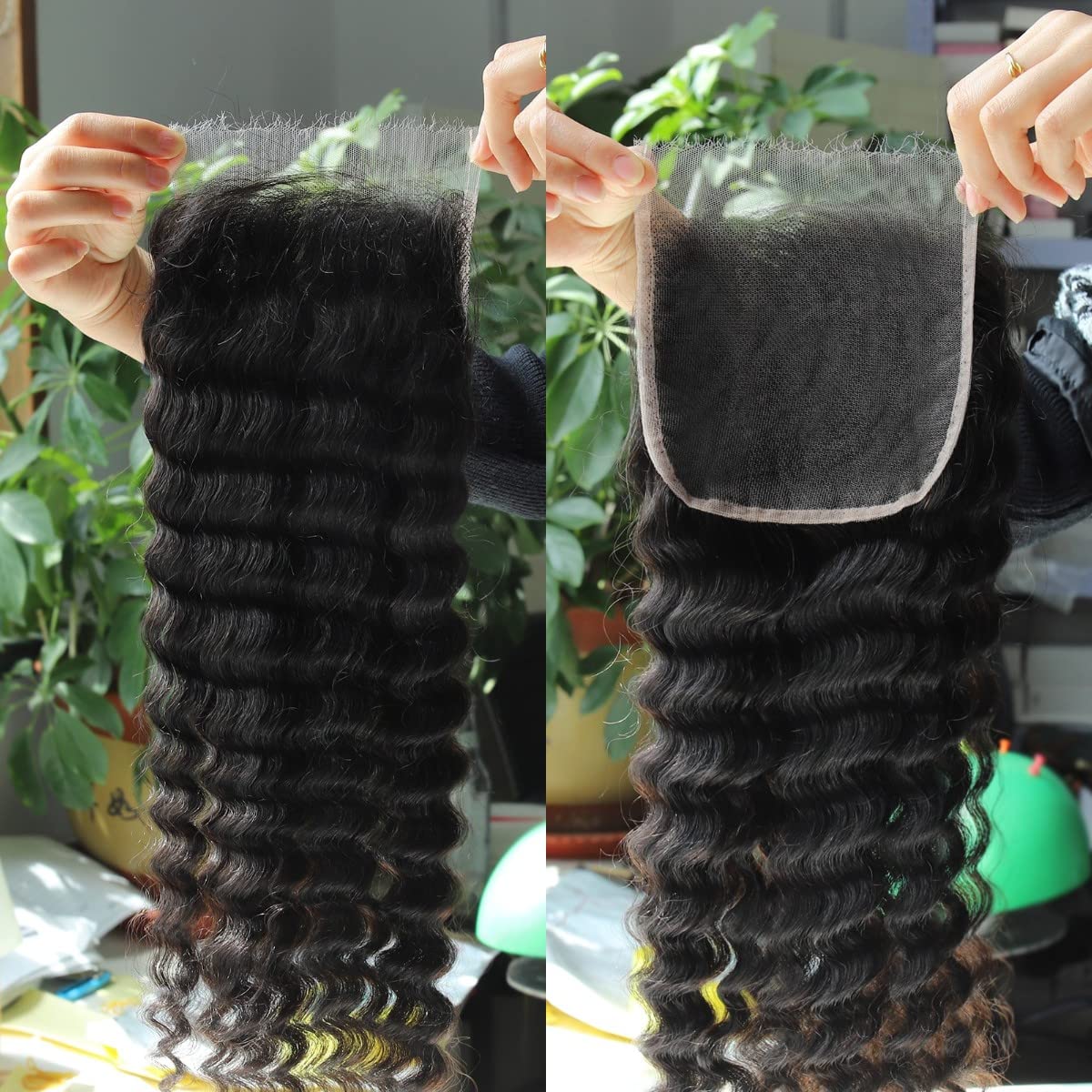 BEEOS 5x5 Deep Wave SKINLIKE Real HD Lace Closure Only, Invisible Ultra Thin Swiss Lace Pre Plucked Natural Hairline with Baby Hair Unprocessed Human Hair Closure Piece 16 Inch