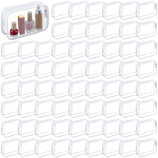 Sanwuta 100 PCS Clear Makeup Bags 7.1 X 1.6 X 5.5 in Bulk Travel Toiletry Bags Tsa Approved Clear Cosmetic Bag Transparent Cosmetic Pouches with Zipper for Vacation (White)