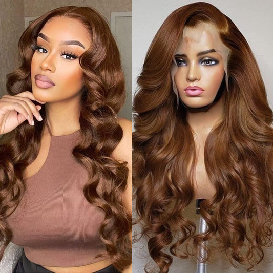 Miss Alle Chocolate Brown Lace Front Wig Human Hair 150% Density Auburn 13X4 Body Wave Lace Front Wig Human Hair Colored Hd Transparent Glueless Wigs Pre Plucked 22Inch