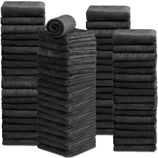 Newwiee 72 Pack Bleach Proof Towels Bulk for Salon Hair Microfiber Towels 18 x 30 Inch Dry Lint Free Hair Drying Towel Hand Towels for Hair, Gym, Bath, Spa, Shaving, Barber(Black)