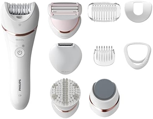 Philips Beauty Epilator Series 8000 5 in 1 Shaver for Women, Trimmer, Pedicure and Body Exfoliator with 9 Accessories, BRE740/14