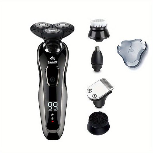 Men's Multi-functional Electronic Shaver Men's Rechargeable Shaver Men's Wireless Electronic Shaver Waterproof Dry Wet Dual-use Mens Electronic Razor With Clippers, Nose Trimmer, Brush, Massager